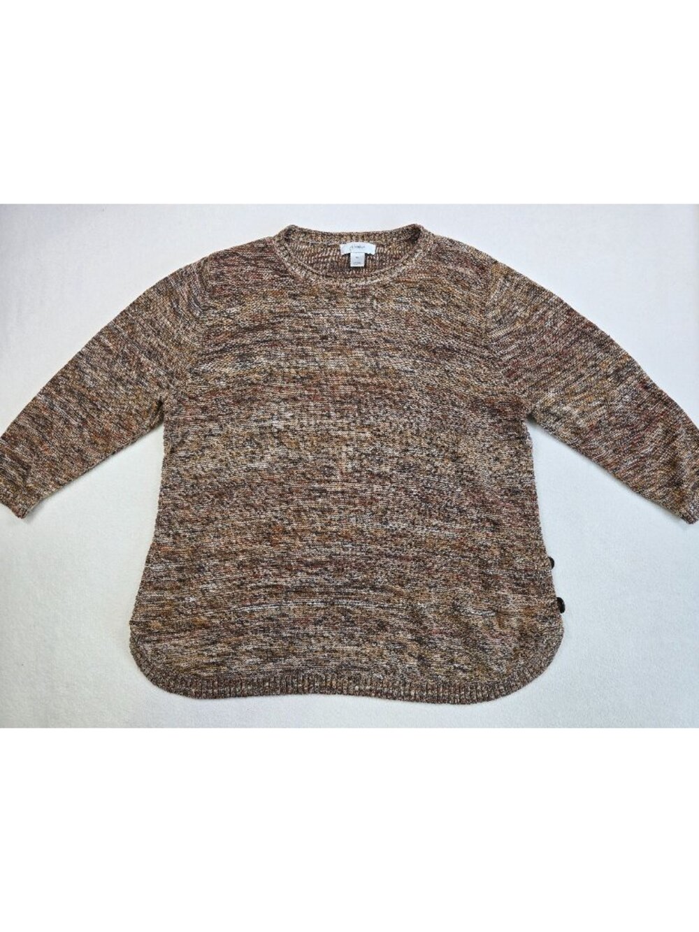 CJ Banks Womens 1X Marled Knit Brown Sweater Buttons
